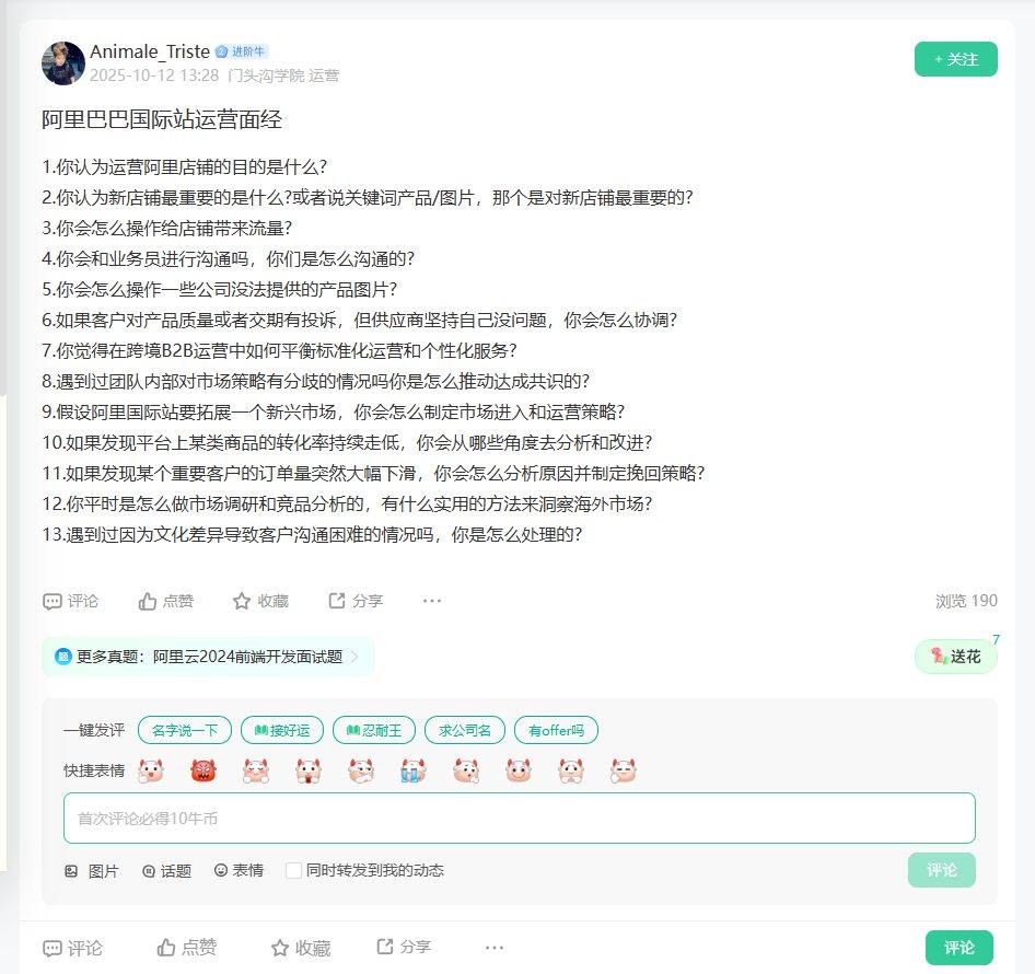阿里巴巴国际站运营面经_牛客网